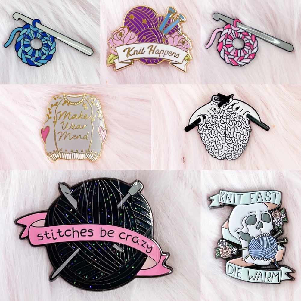 2/$20! Gorgeous Crochet Knitting Enamel Pins Funny Humor Crafty Sewing Yarn